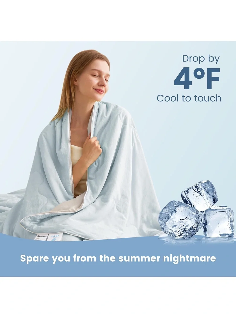 Light Blue Cooling Duvet - Reversible Beige Lining